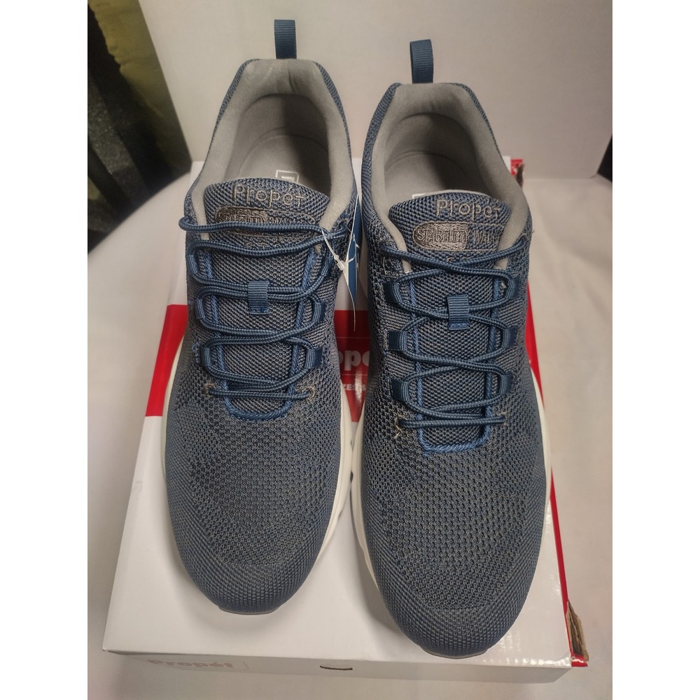 Propet Stability Fly Mens 14 Navy Grey Knit Slip Resistant Walking Shoes MAA022M